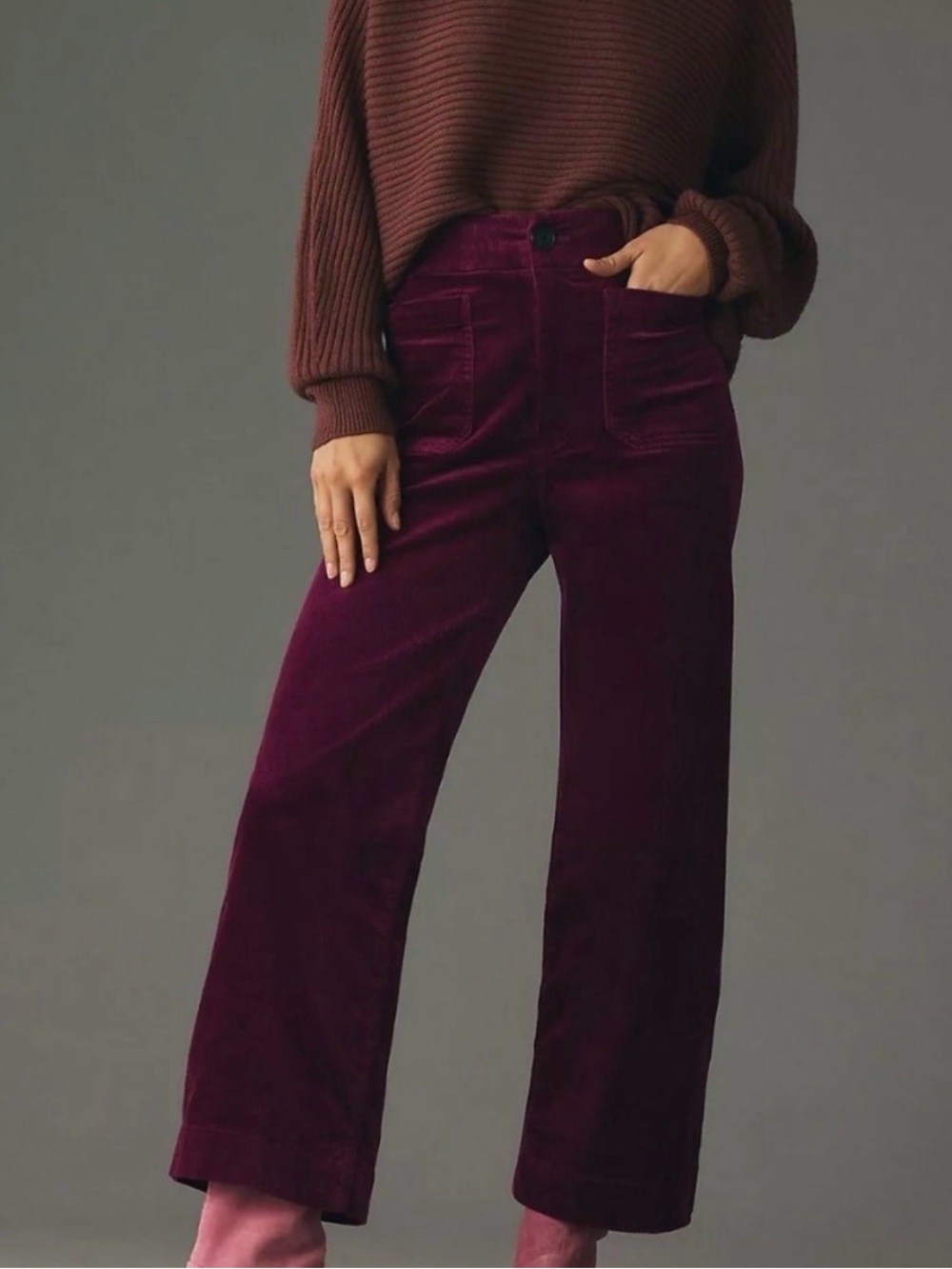 Anthropologie Maeve The Colette Purple Corduroy Wide Leg Pants Size 27 High Rise